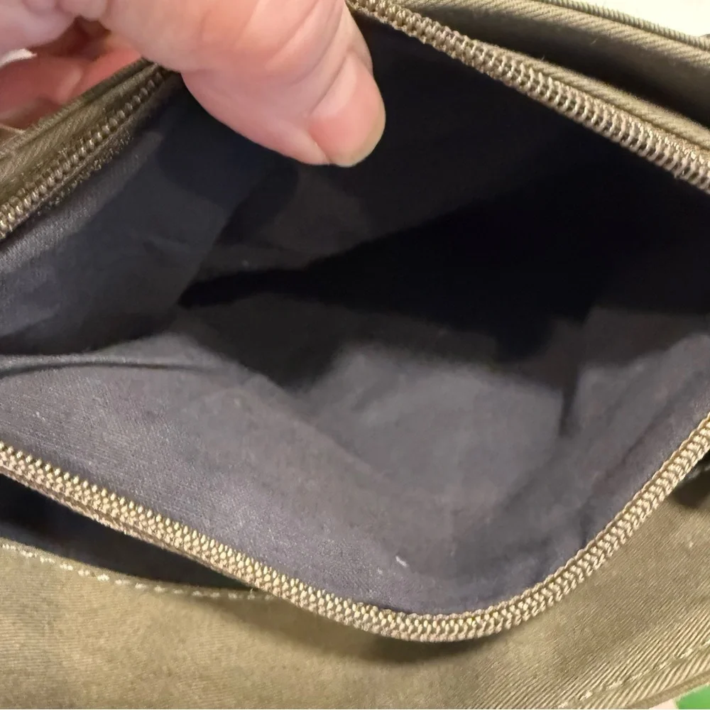 Tano New York Olive Green Canvas Shoulder Bag 3 Center Comp, Outside Zip NWT